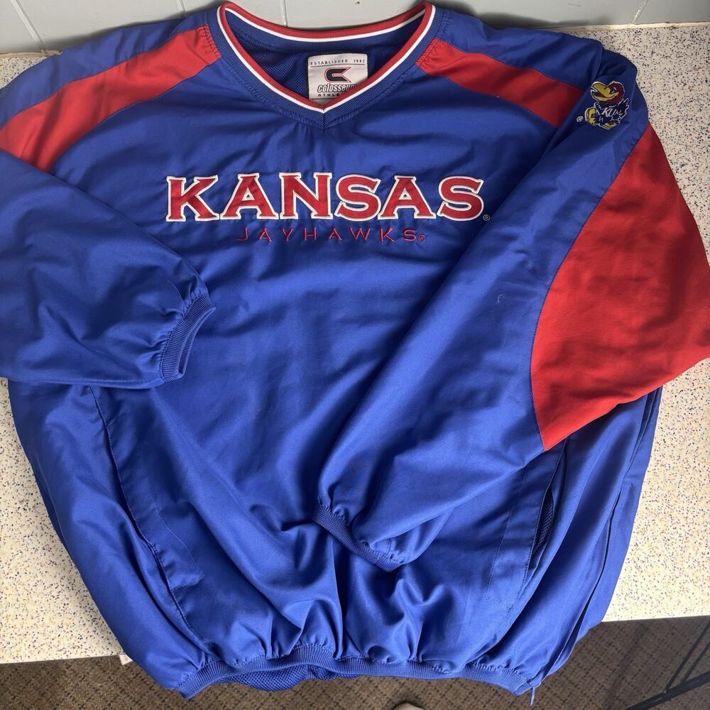 Vintage Y2K KU JAYHAWKS KANSAS Pullover Windbreaker Jacket Large NCAA University
